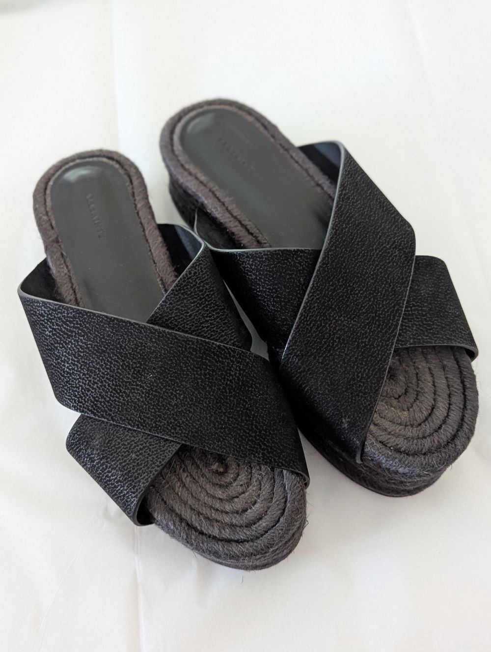 AllSaints Harlem Black Leather Platform Espadrille Sandals - Picture 6 of 13